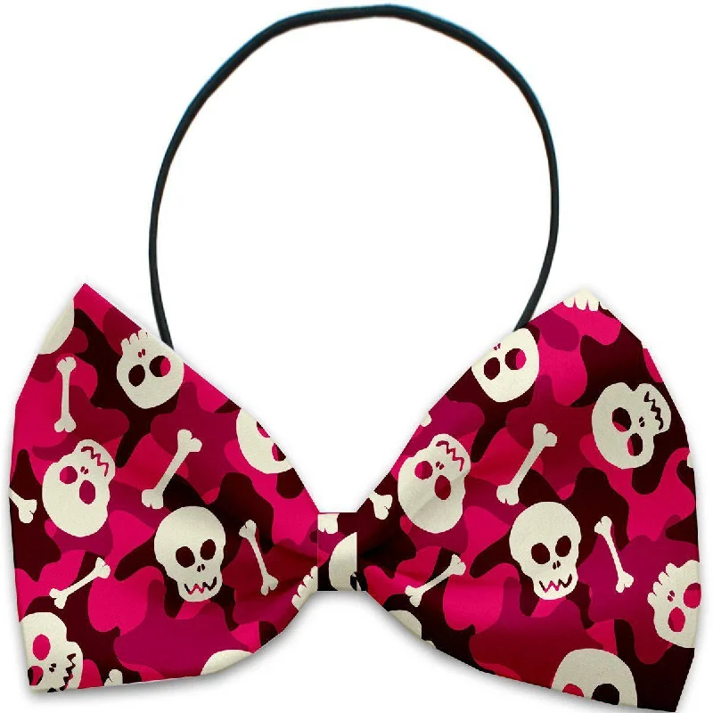 Dog Bow Tie Pink Camo Skulls