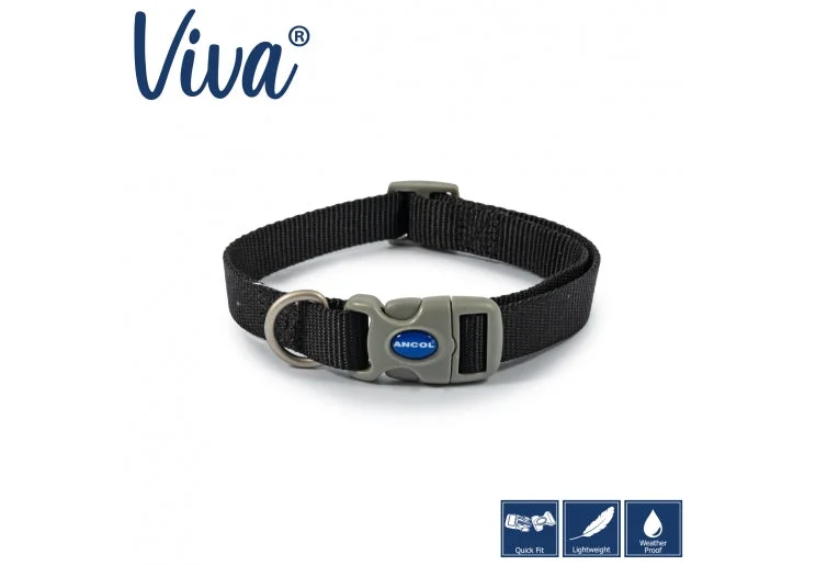 Ancol - Viva Nylon Adjustable Collar - Black - Large (45-70cm)