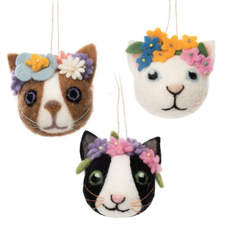 ABBOTT Cat Faces with Flowers Ornament