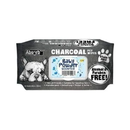 [3 FOR $15] Absorb Plus Charcoal Pet Wipes 80pcs (Baby Powder)