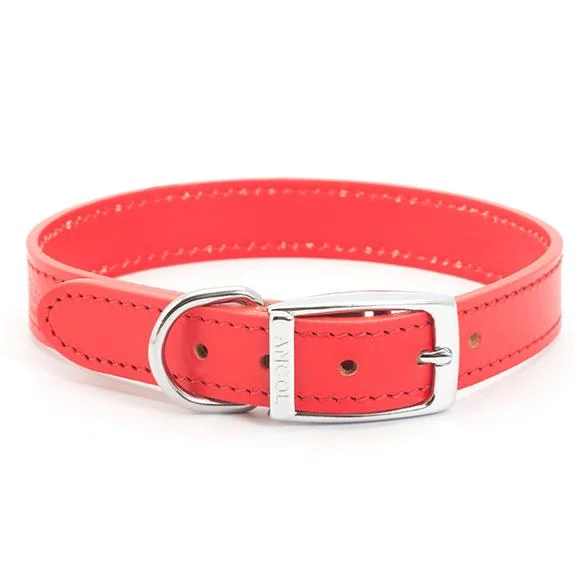 Ancol Leather Sewn Collar Red