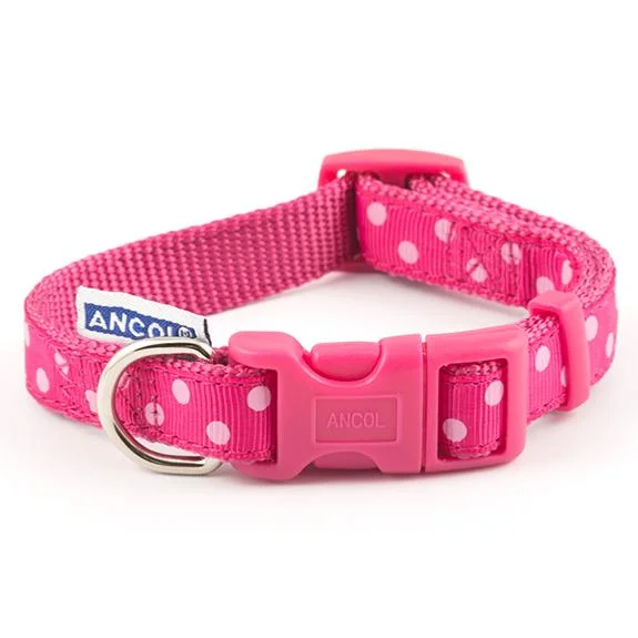 Ancol Indulgence Adjustable Nylon Polka Dot Dog Collar - Pink