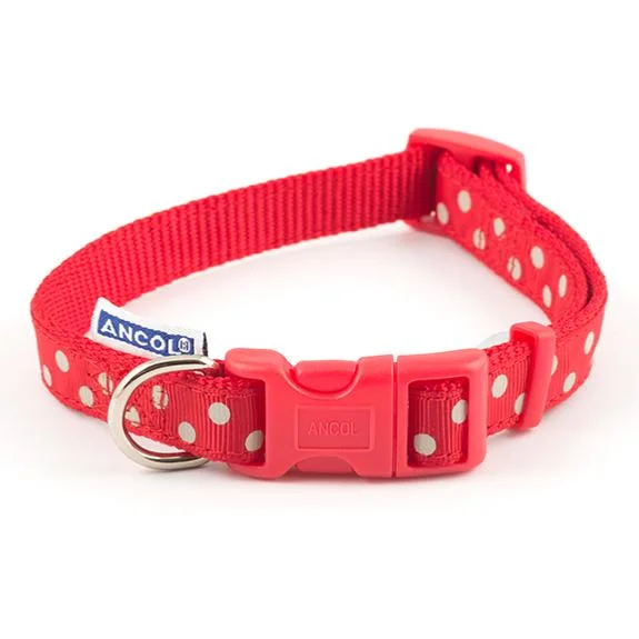 Ancol Indulgence Adjustable Nylon Polka Dot Dog Collar - Red