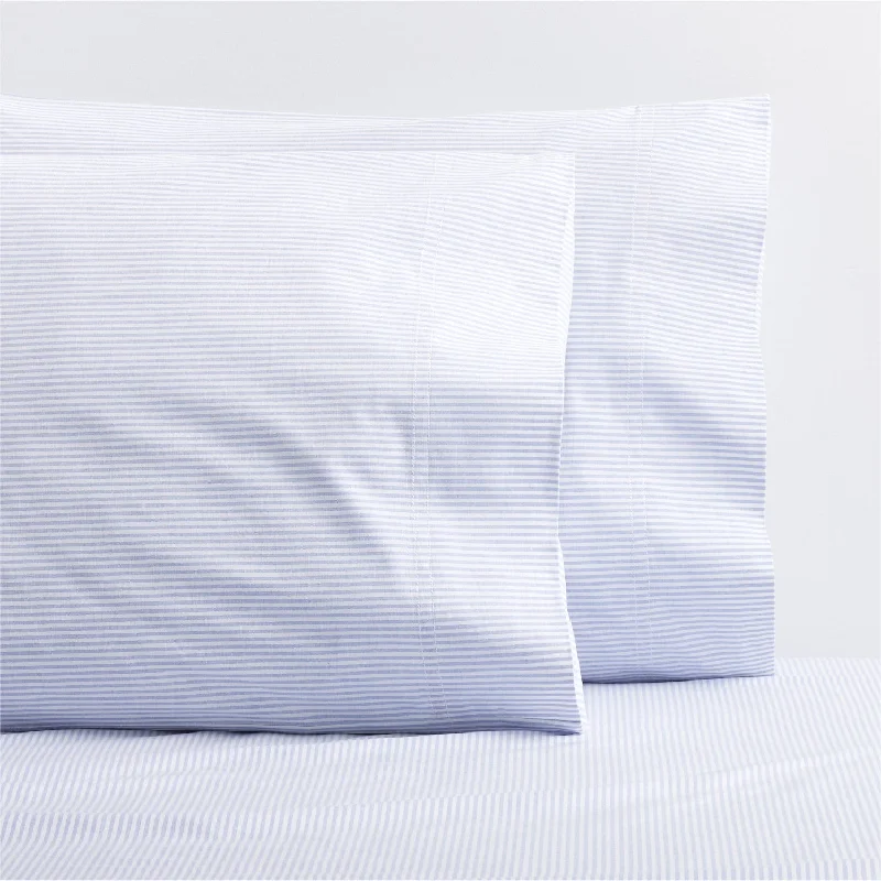 Blue Oxford Stripe Cotton Pillowcases, set of 2