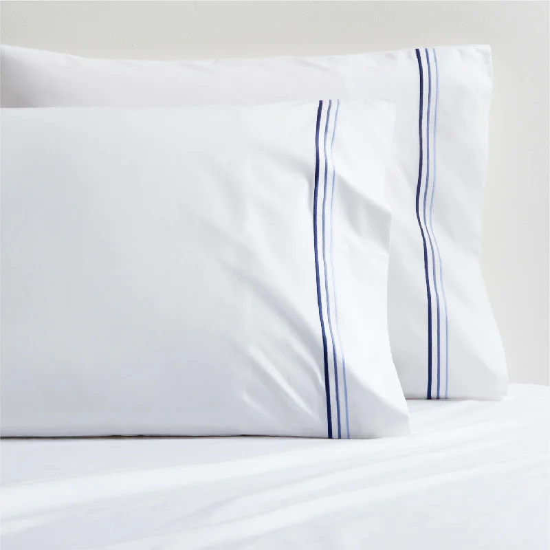 Blue Triple Stitch Percale Pillowcases, Set of 2