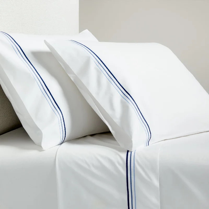 Blue Triple Stitch Percale Sheet Set