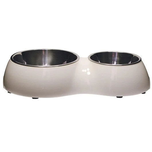 Catit White Double Diner with Stainless Steel Inserts