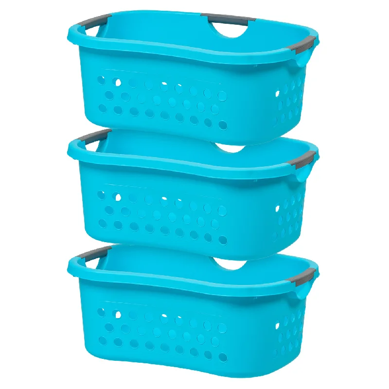 Hip Grip Laundry Basket, Laundry Organizer, Comfort Carry Plastic Laundry Basket with Hip Curve, 3 Handles for Easy Carry  - Large, Teal, 3 Pack