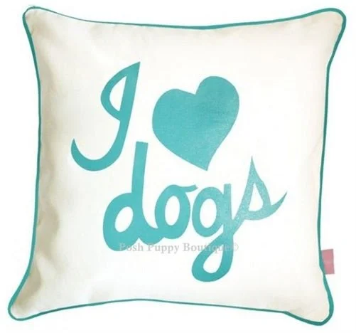 I Love Dogs Pillow- Aqua