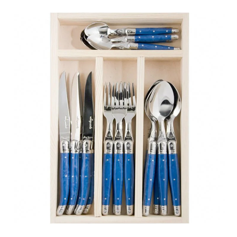 Laguiole Jean Dubost Flatware Set with Blue Handles, 24 Pc.