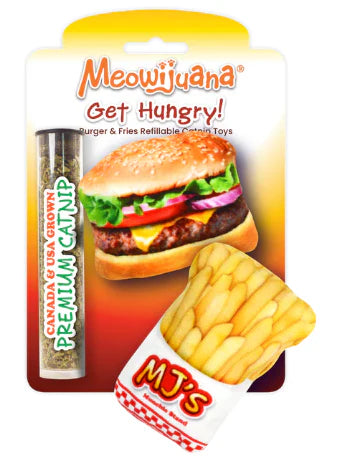 MEOWIJUANA "Get Hungry" Hamburger & Fries Refillable Catnip Toy, 2pk