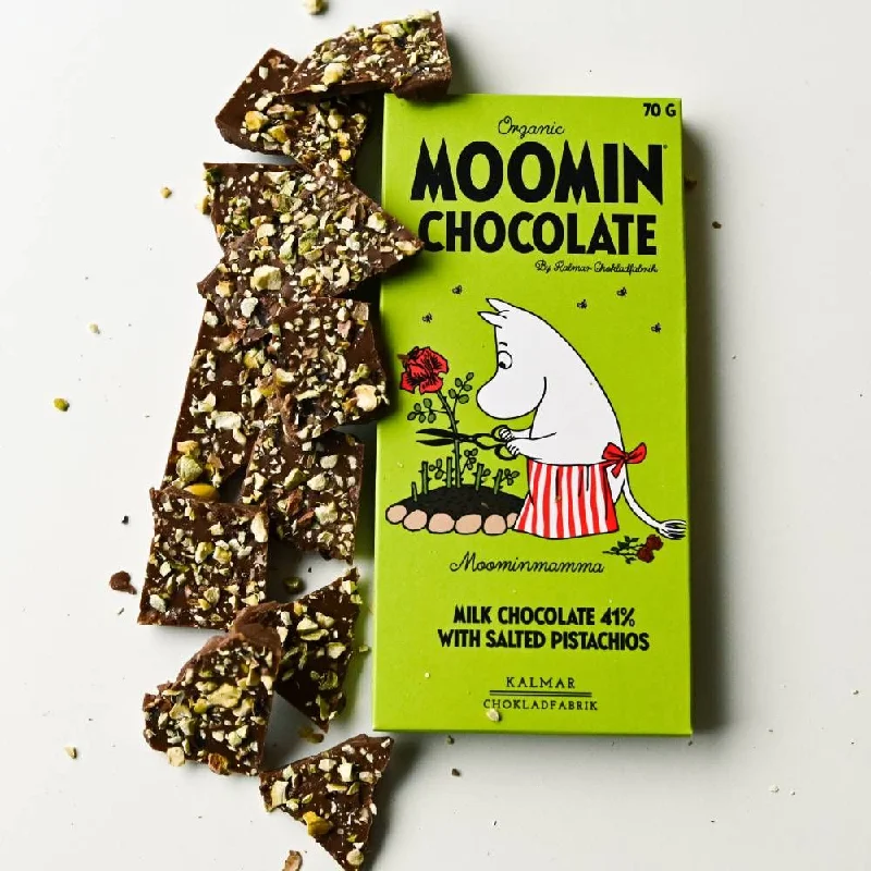 Moominmamma Milk Chocolate with Pistachio and Salt - Kalmar Chokladfabrik