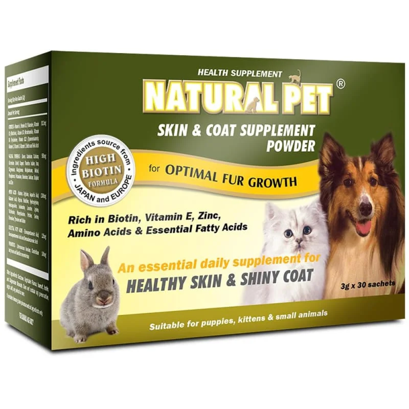 20% OFF Natural Pet Skin & Coat Supplement Powder 3g x 30 sachets with 27 Essential Vitamins and Minerals