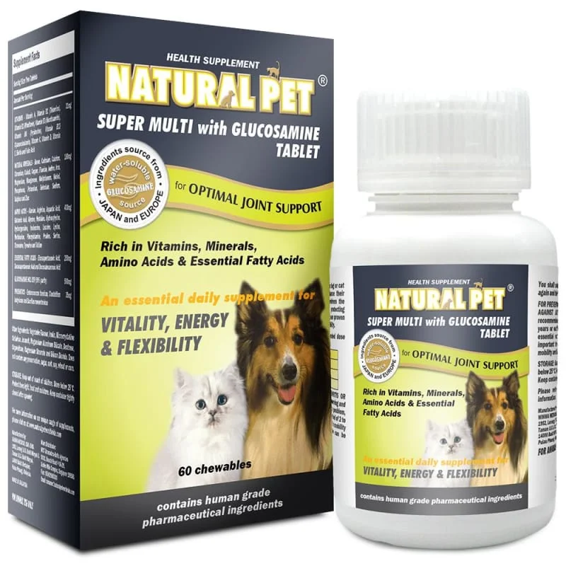 20% OFF Natural Pet Super Multi Supplement with Glucosamine in Powder or Tablet