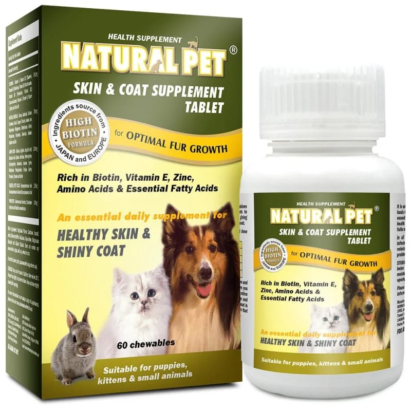 20% OFF Natural Pet Skin & Coat Supplement 60 Tablets with 27 Essential Vitamins & Minerals