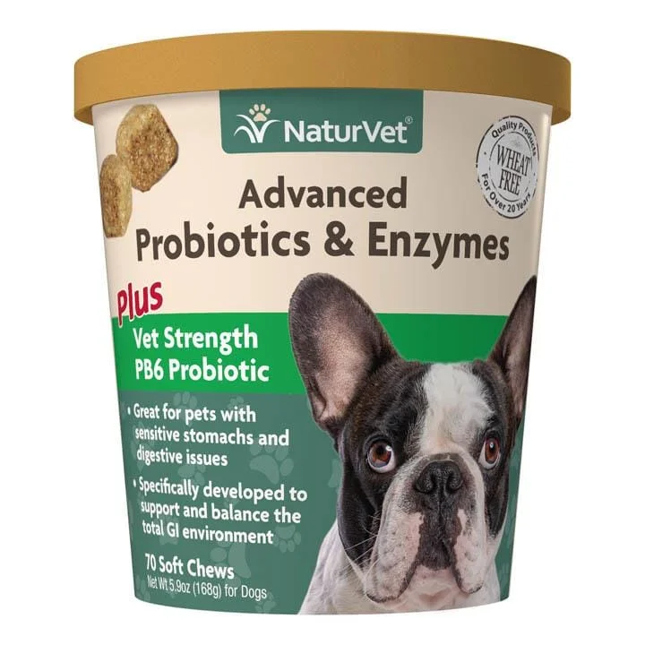 [20% OFF] NaturVet Advanced Probiotics & Enzymes Soft Chews Dog Supplement 70ct