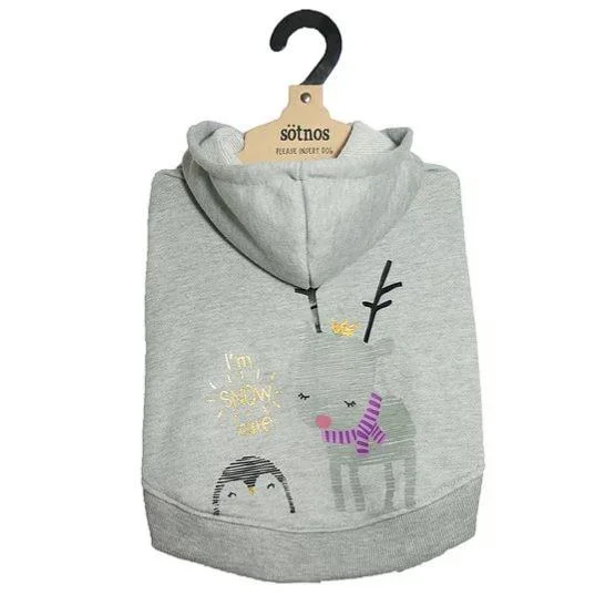 Penn & Gee | Christmas Jersey Hoodie | Grey with Reindeer & Penguin