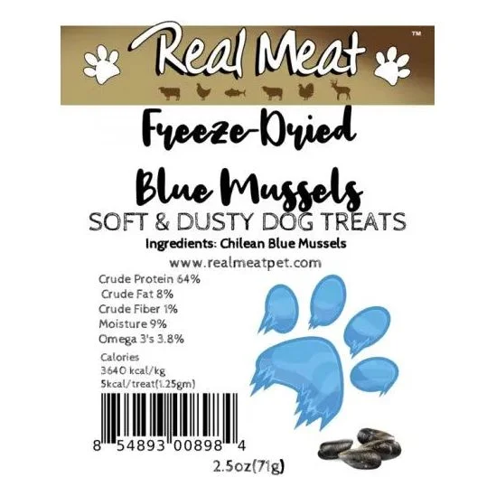 Real Meat Freeze Dried Blue Mussels Dog Treats 2.5oz