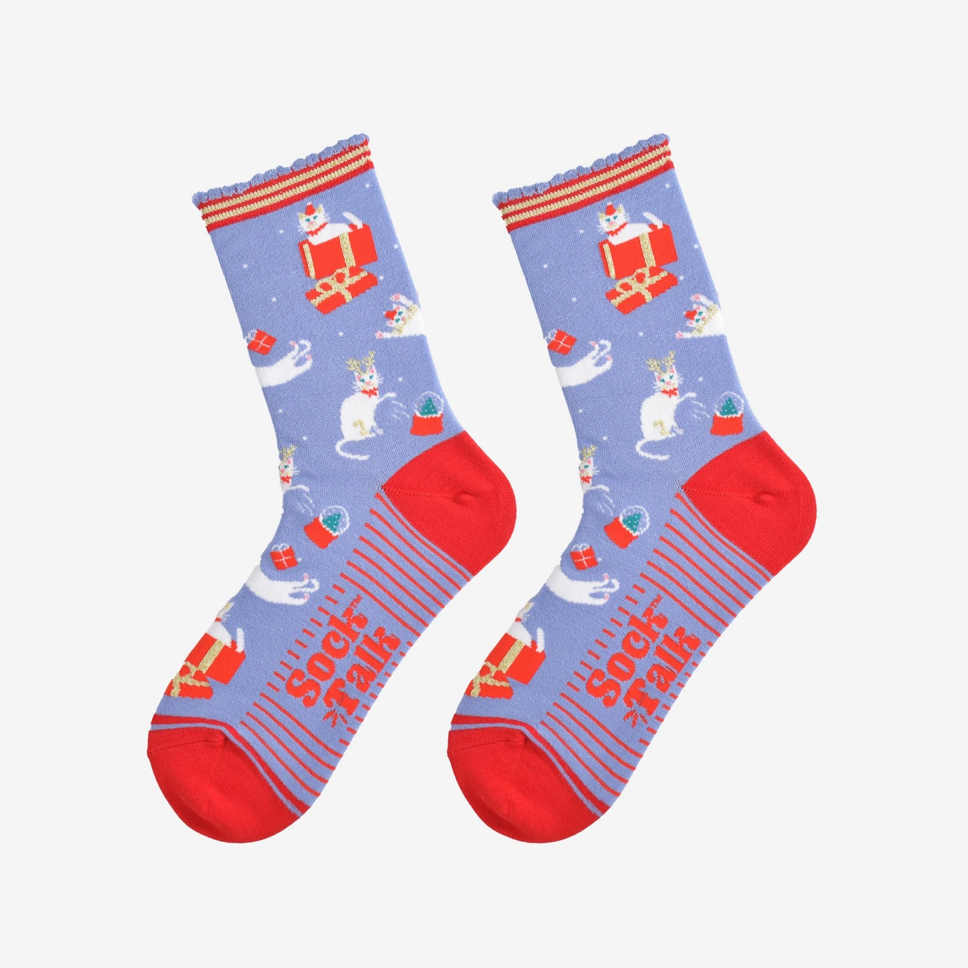 SOCK TALK Blue/Red, Christmas Cats