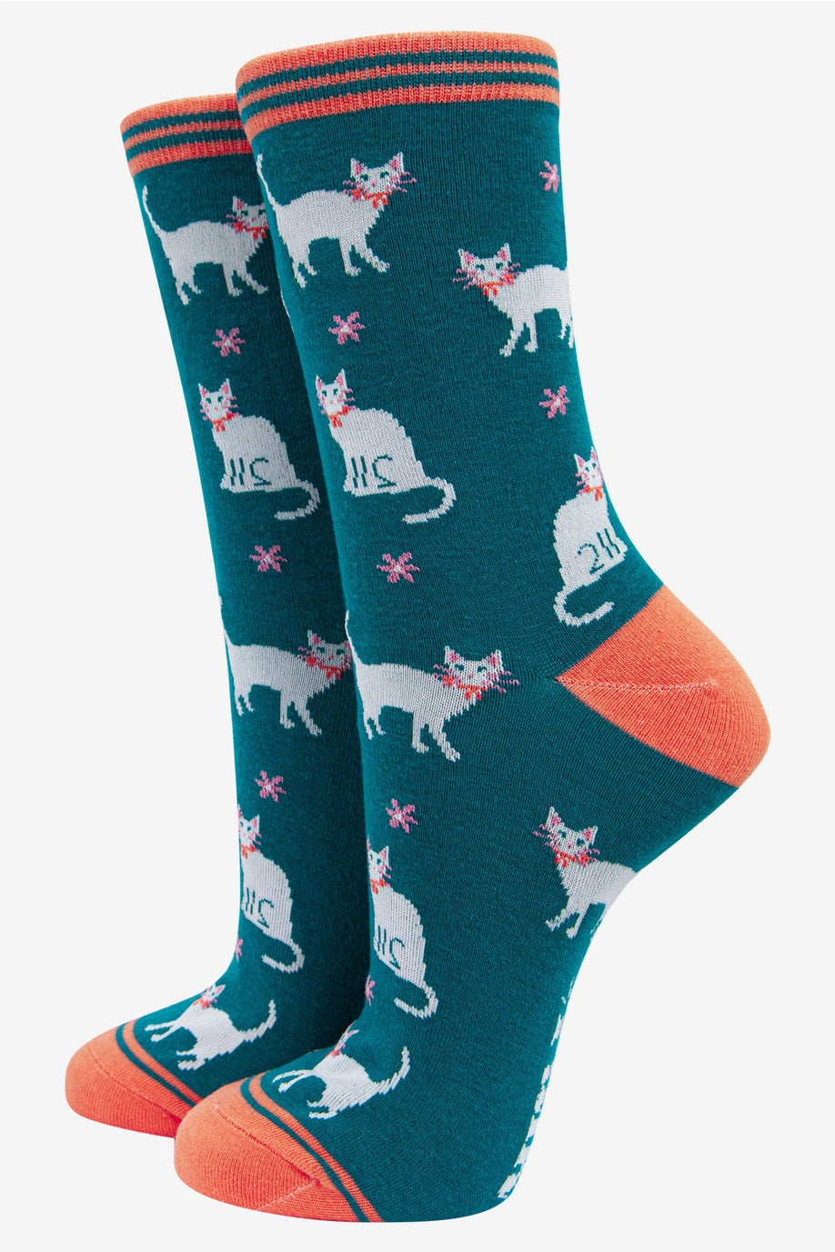 SOCK TALK Summer Floral White Cat Socks