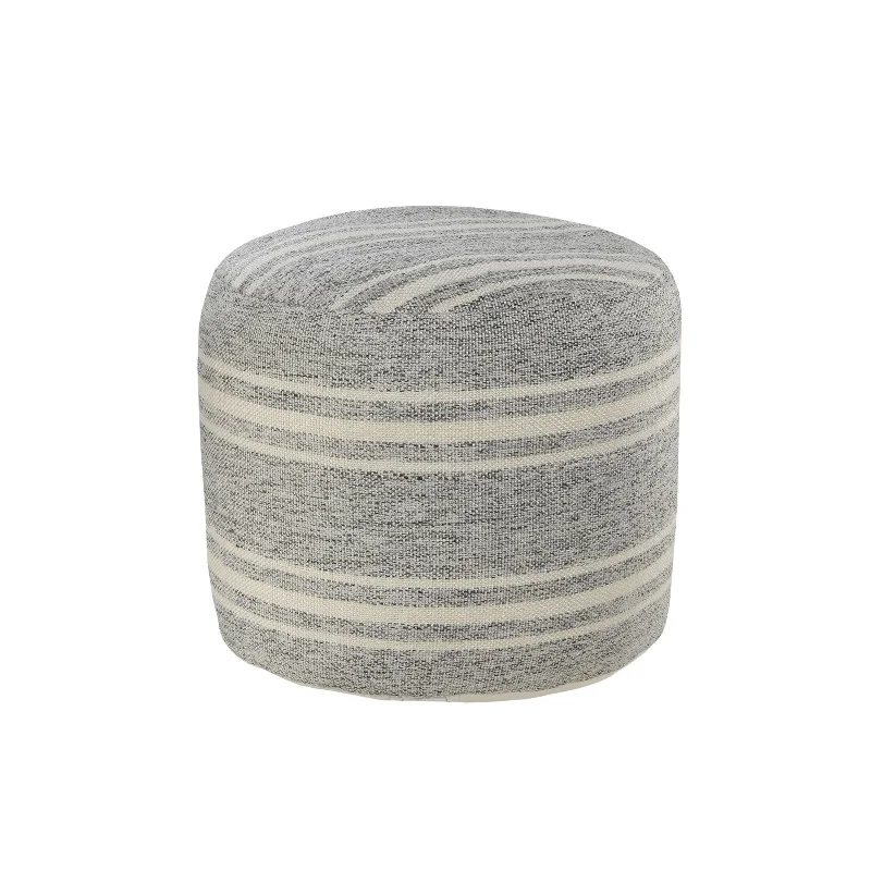 Stripe Indoor / Outdoor Pouf in Gray and White