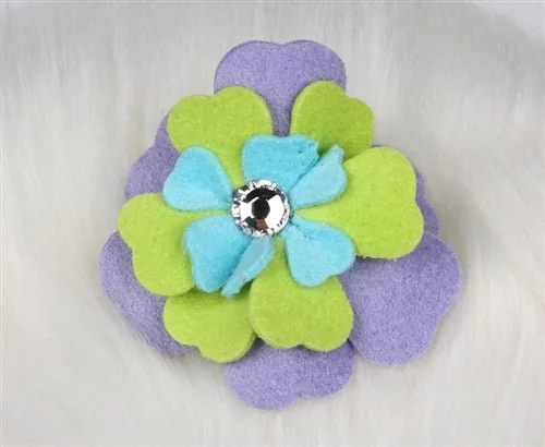 Susan Lanci Fantasy Flower Collection Hair Bow- French Lavender-Kiwi-Tiffi Blue