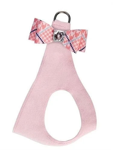 Susan Lanci Peaches N Cream Glen Houndstooth Big Bow Puppy Pink Step In Harness