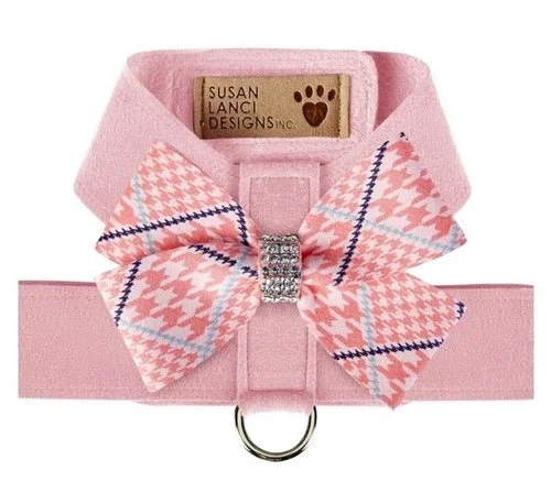 Susan Lanci Peaches N Cream Glen Houndstooth Nouveau Bow Puppy Pink Tinkie Harness