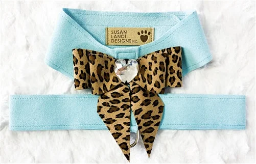 Susan Lanci Tiffi Blue Tinkie Harness with Cheetah Tailbow Emerald