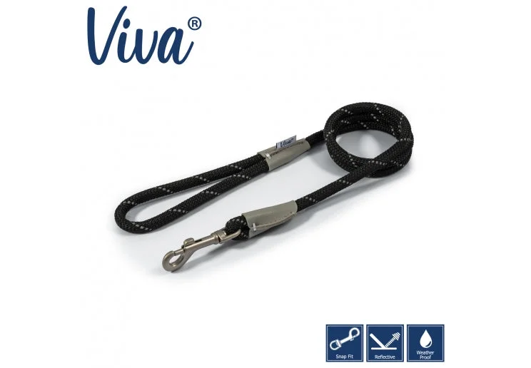 Ancol - Viva Nylon Reflective Rope Snap Lead - Black - 107cm x 12mm (Max 50kg)